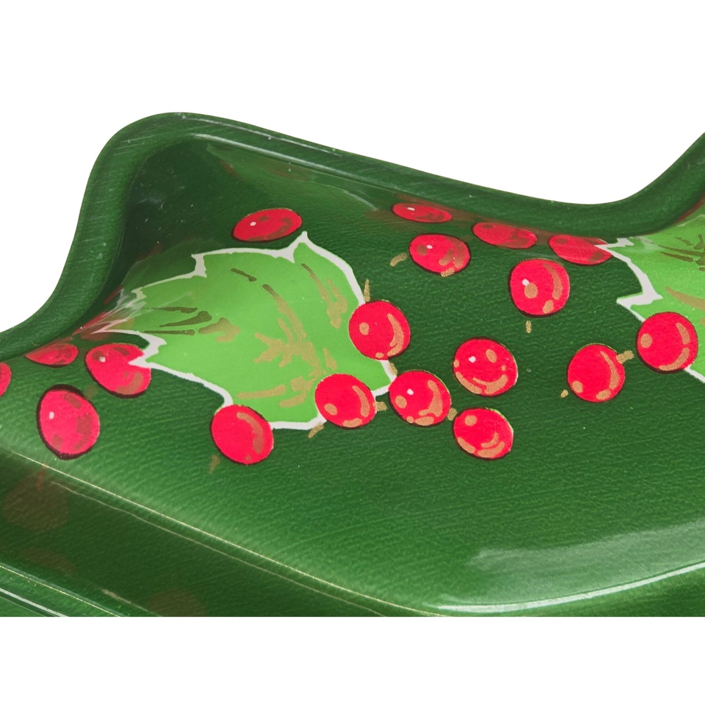 Vintage Plastic Holly Leaf Cookie Tray Candy Serving Platter Christmas Tableware