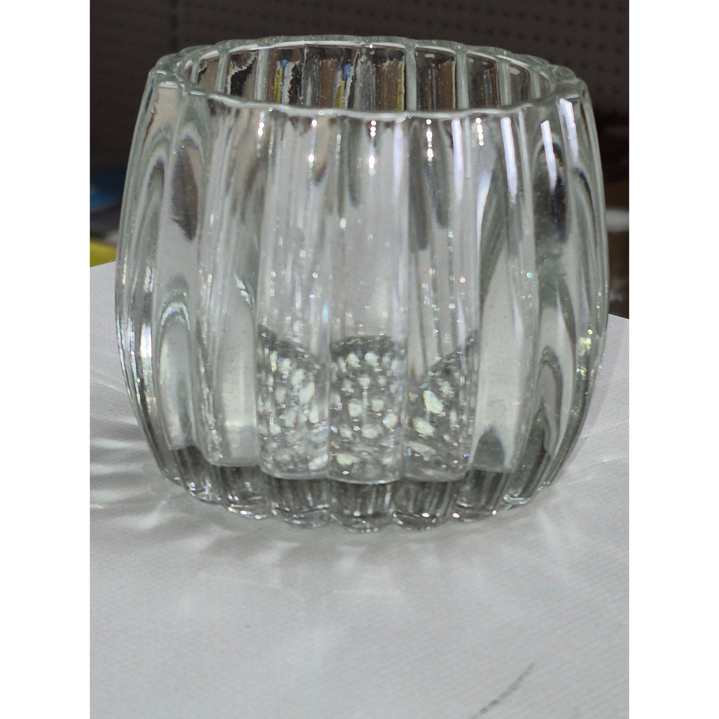 Vintage Ribbed Clear Glass Candle Holder