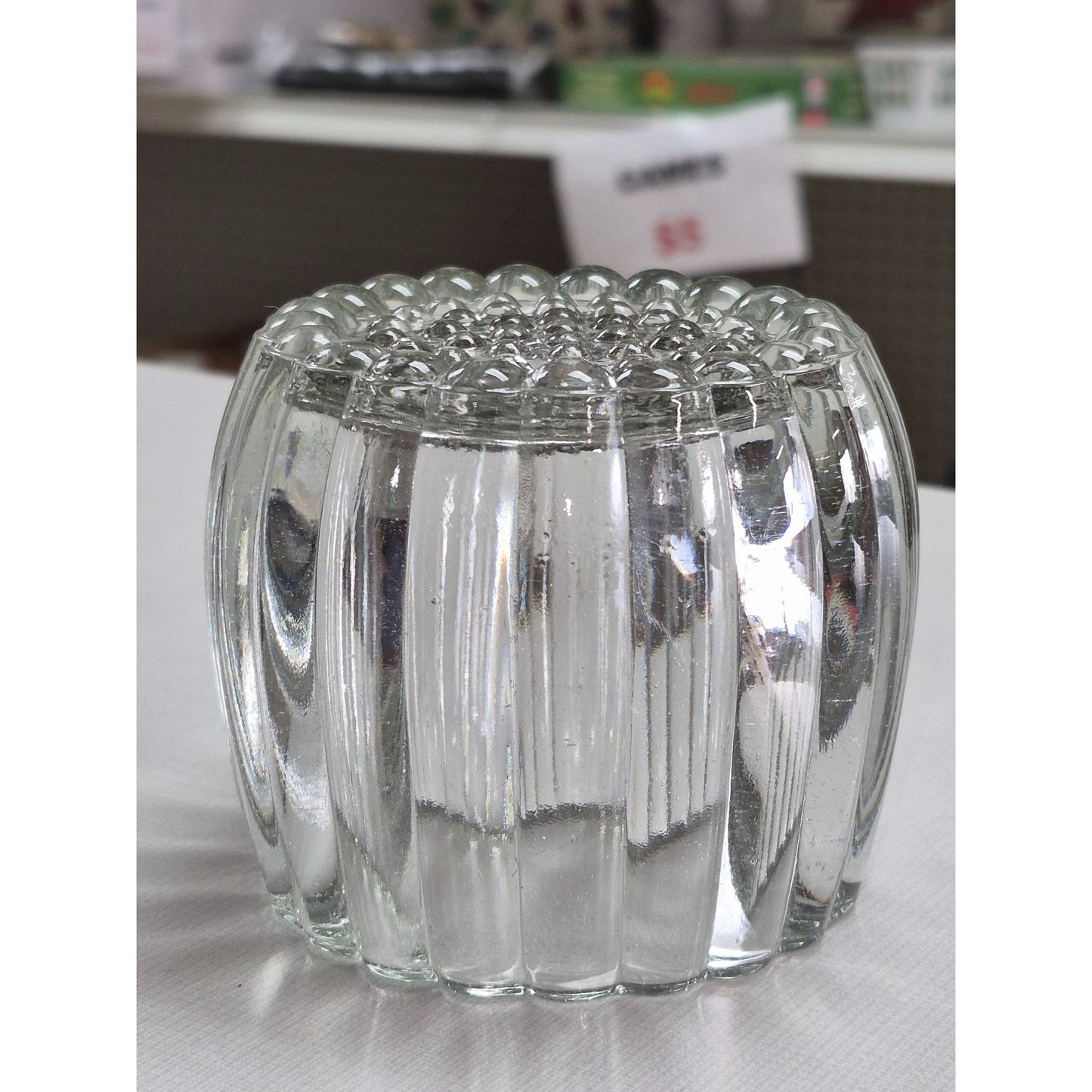 Vintage Ribbed Clear Glass Candle Holder