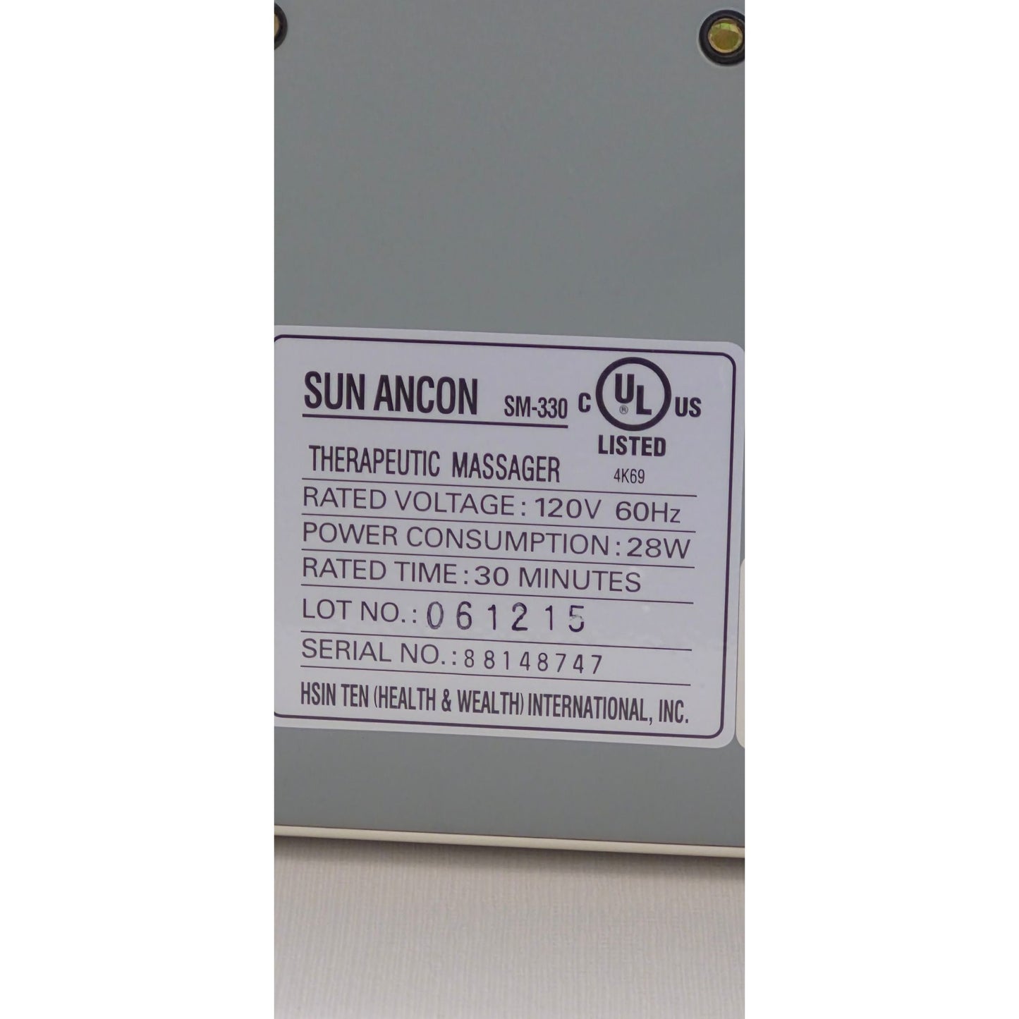 Sun Ancon SM-330 Chi Machine Therapeutic Massager With Manual & CDs 120V