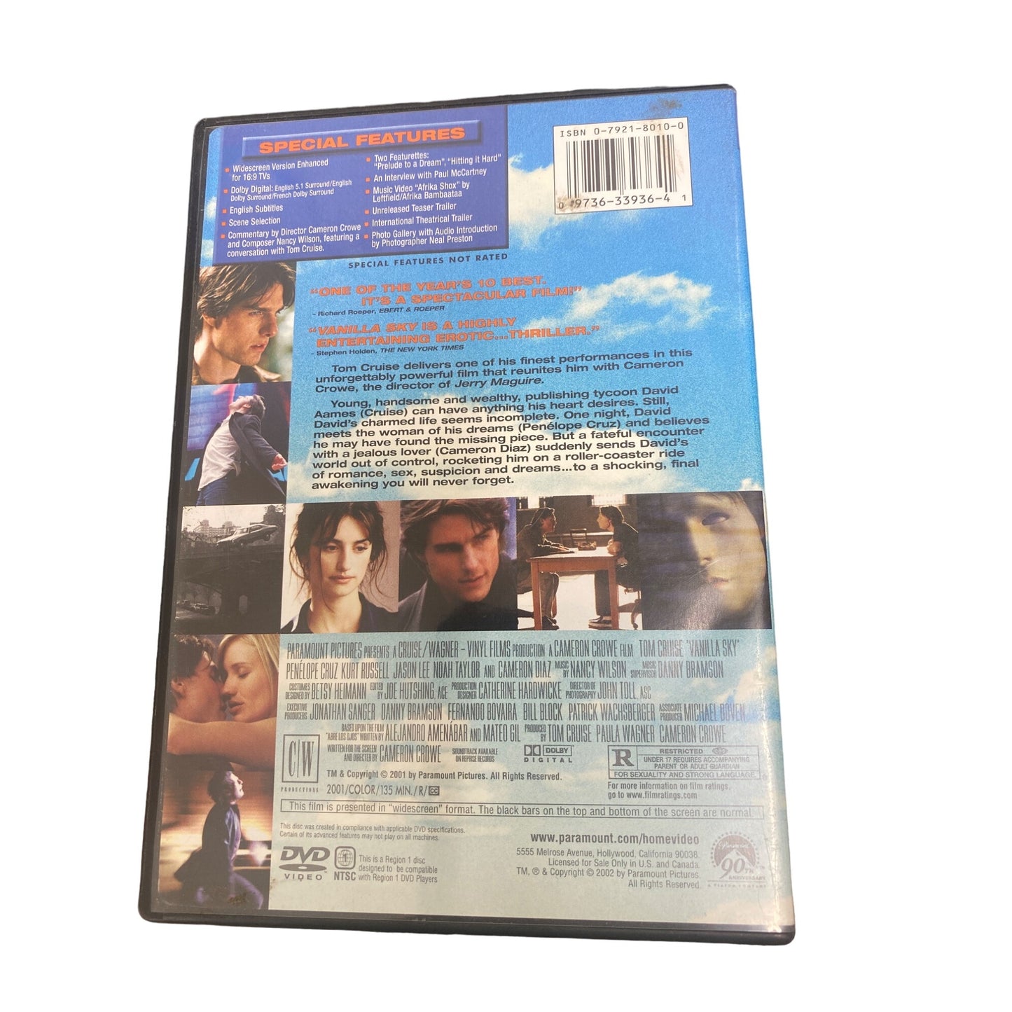 Tom Cruise "Vanilla Sky" Widescreen DVD With Special Features