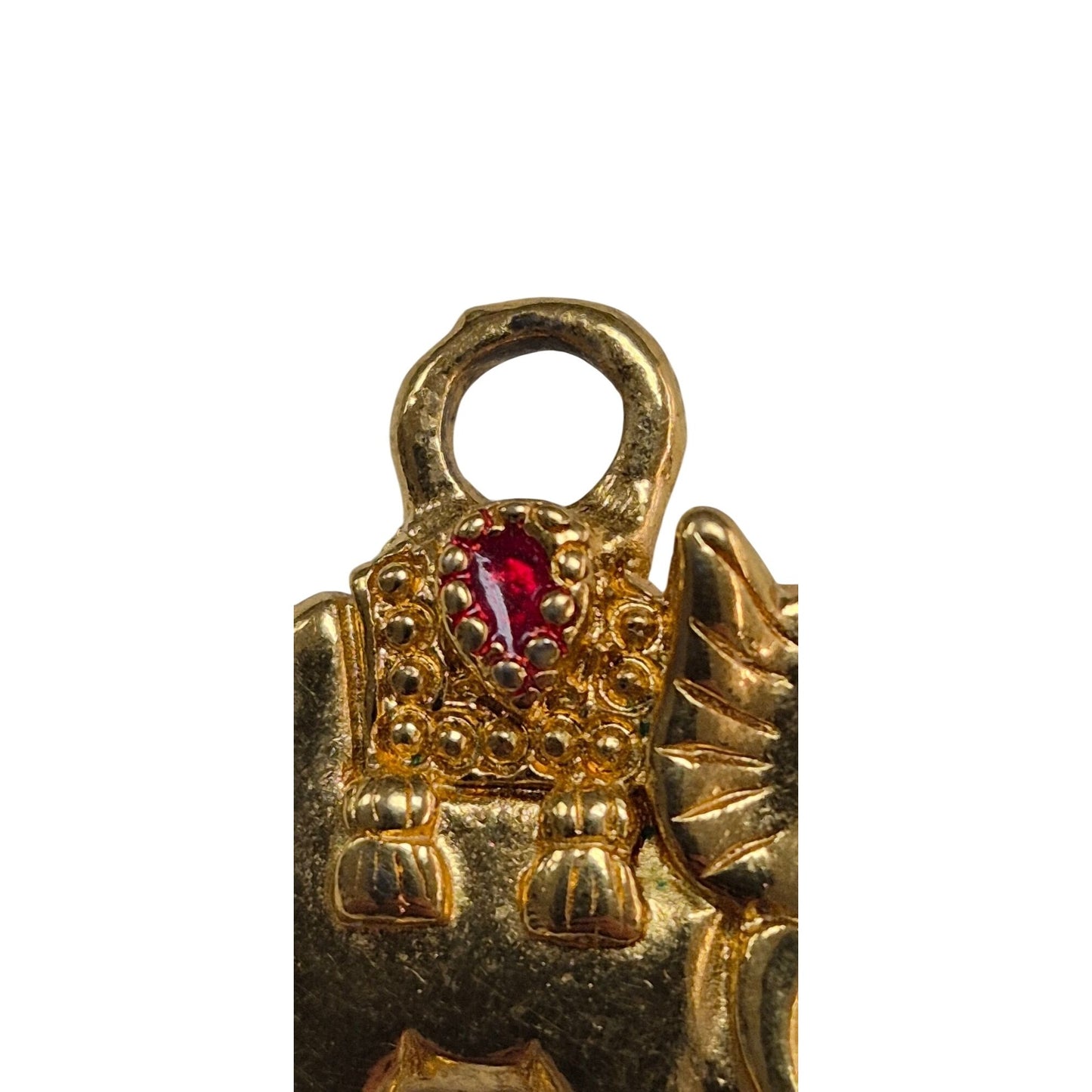 Vintage Gold Tone Elephant w/Red Enamel