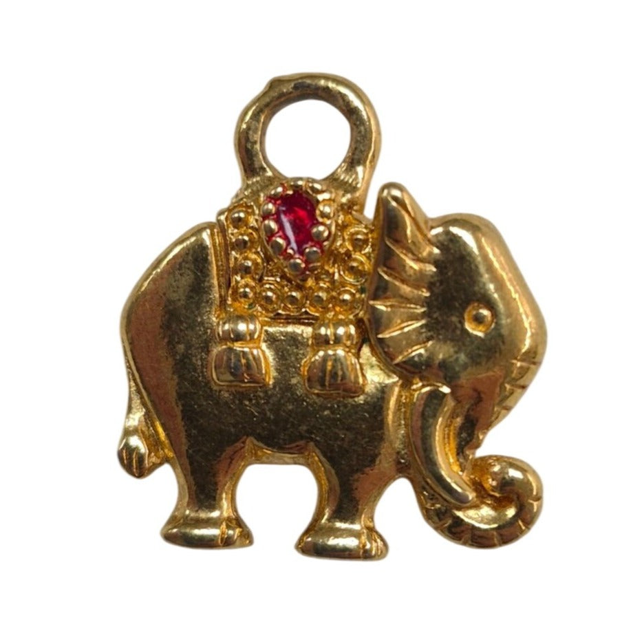 Vintage Gold Tone Elephant w/Red Enamel