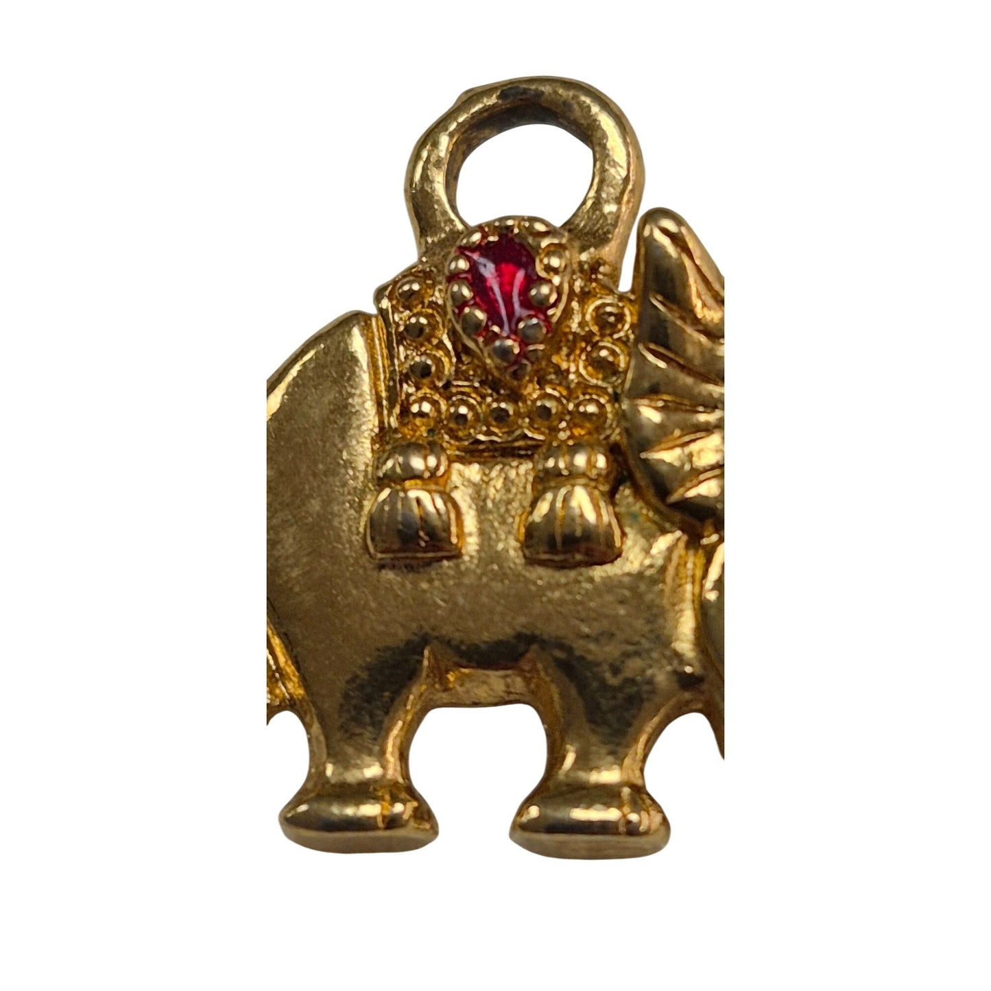 Vintage Gold Tone Elephant w/Red Enamel