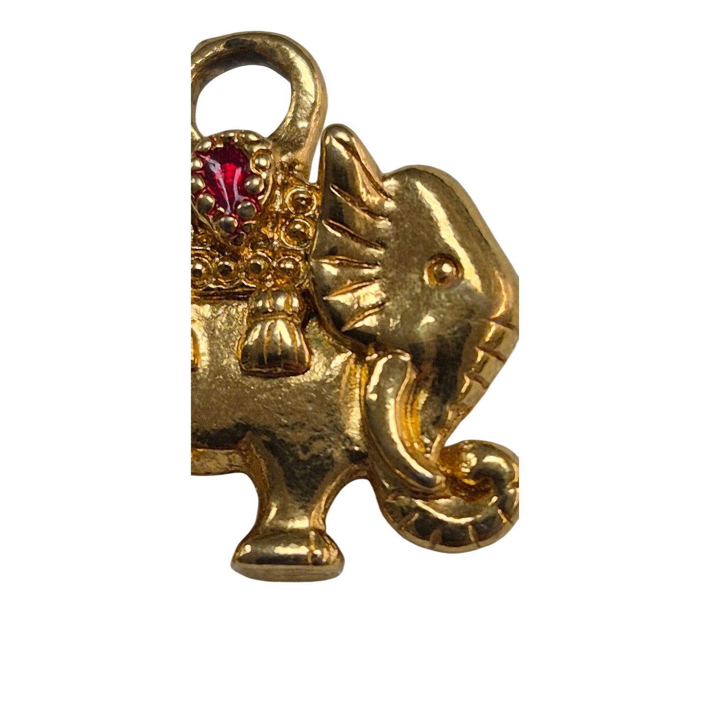 Vintage Gold Tone Elephant w/Red Enamel