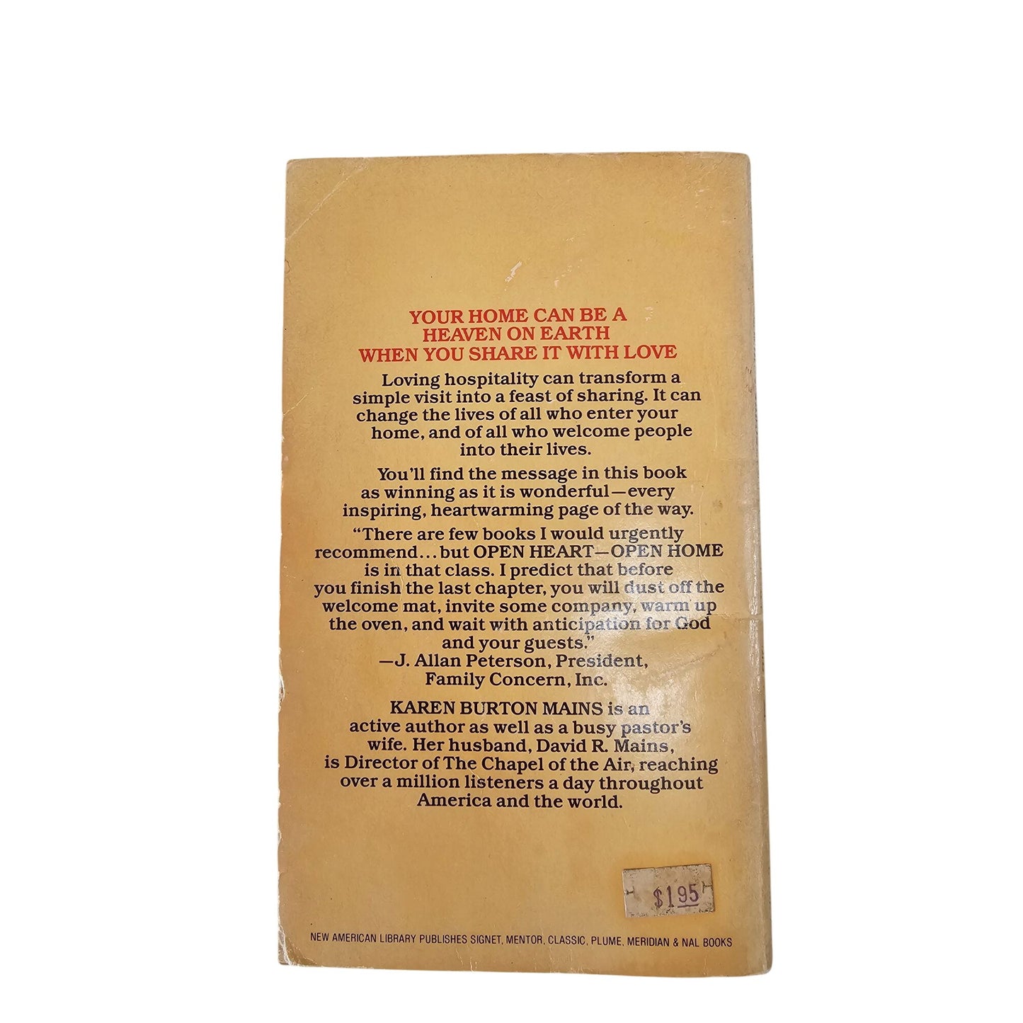 Open Heart Open Home Christian Hospitality Book By Karen Burton Mains Paperback 1976 Vintage Edition