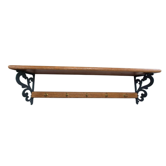 Vintage Wall Shelf With Hooks & Decorative Brackets