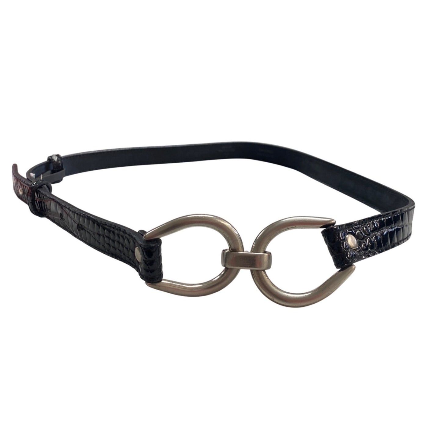 Black Faux Leather Belt With Silver Buckles