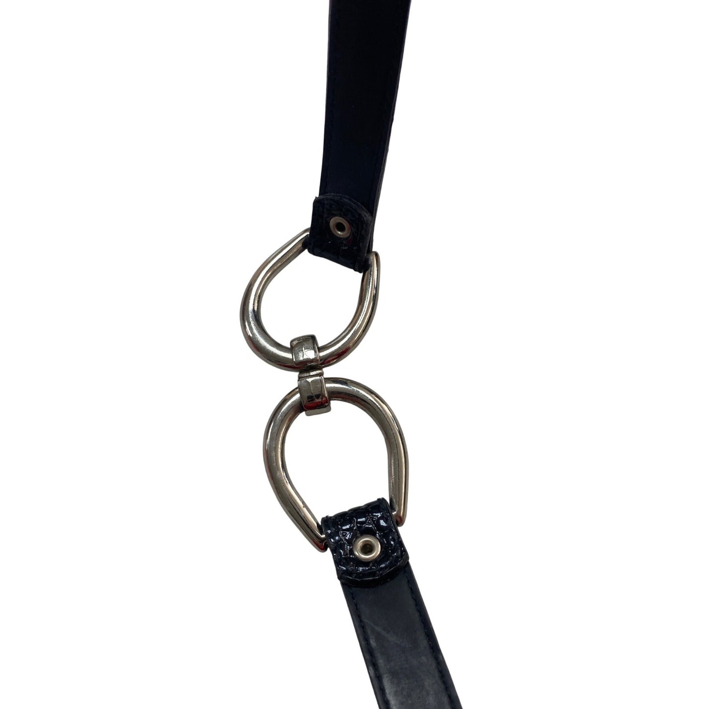Black Faux Leather Belt With Silver Buckles