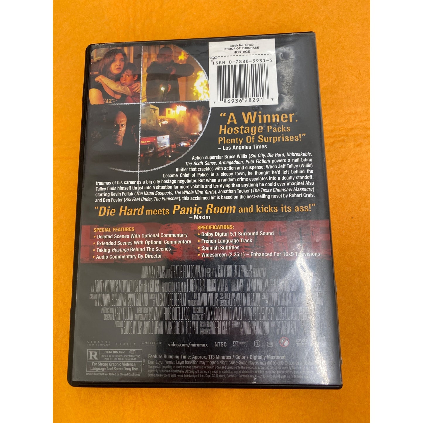 Bruce Willis "Hostage" DVD With Special Features & Scene Selections
