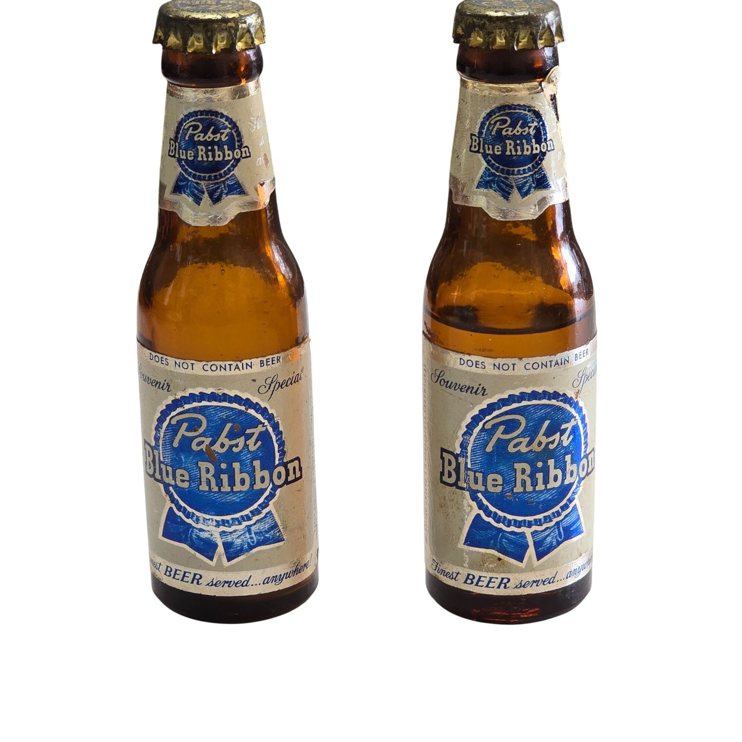 Set Of 2 Vintage Pabst Blue Ribbon Souvenir Bottles