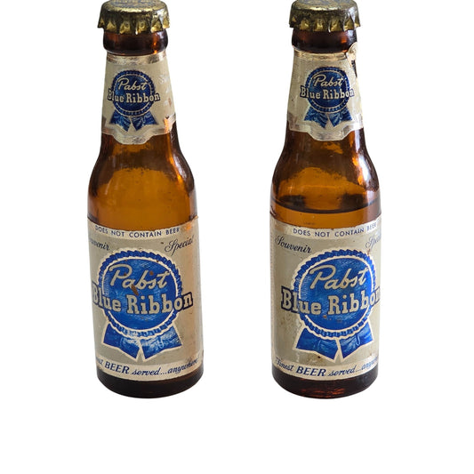 Set Of 2 Vintage Pabst Blue Ribbon Souvenir Bottles