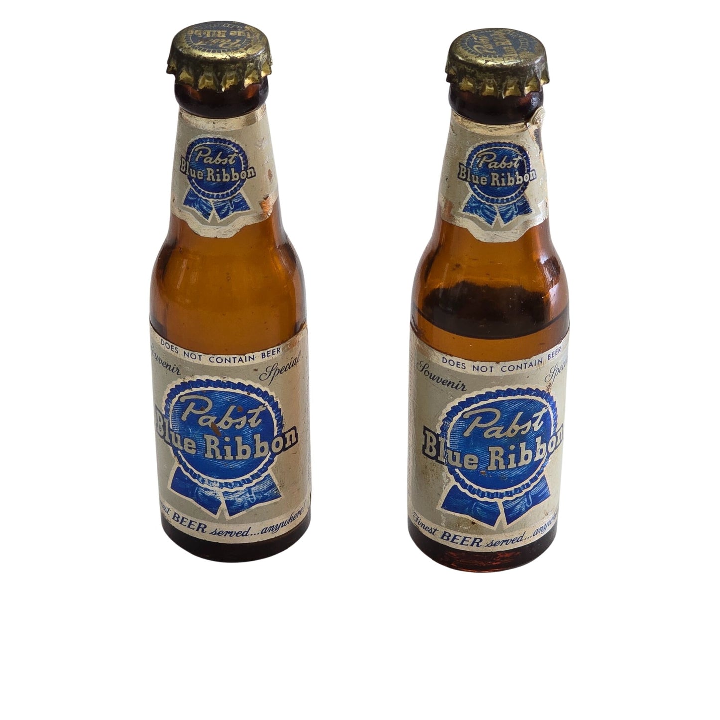 Set Of 2 Vintage Pabst Blue Ribbon Souvenir Bottles