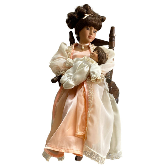 Vintage Porcelain Mother & Baby Doll Set With Rocking Chair