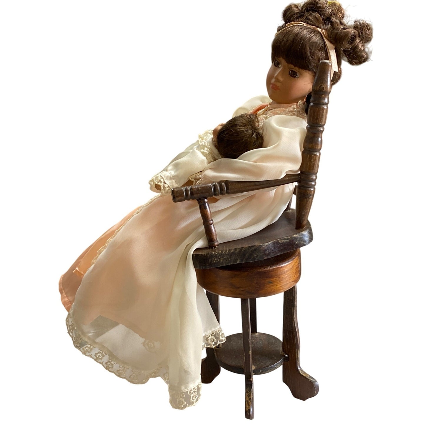 Vintage Porcelain Mother & Baby Doll Set With Rocking Chair