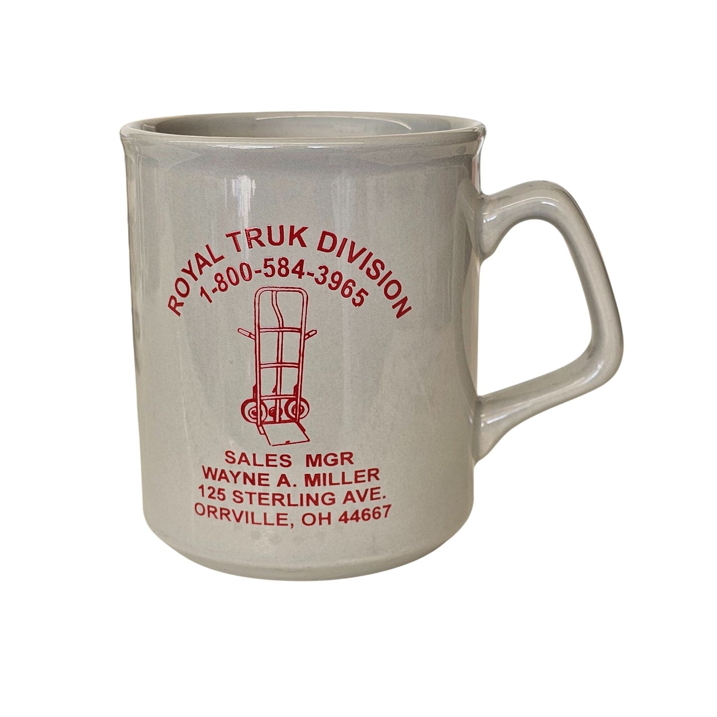 Vintage Gray Ceramic Coffee Mug Royal Truk Division 1998 Side Wheeler Carts Manufacturer Graphic