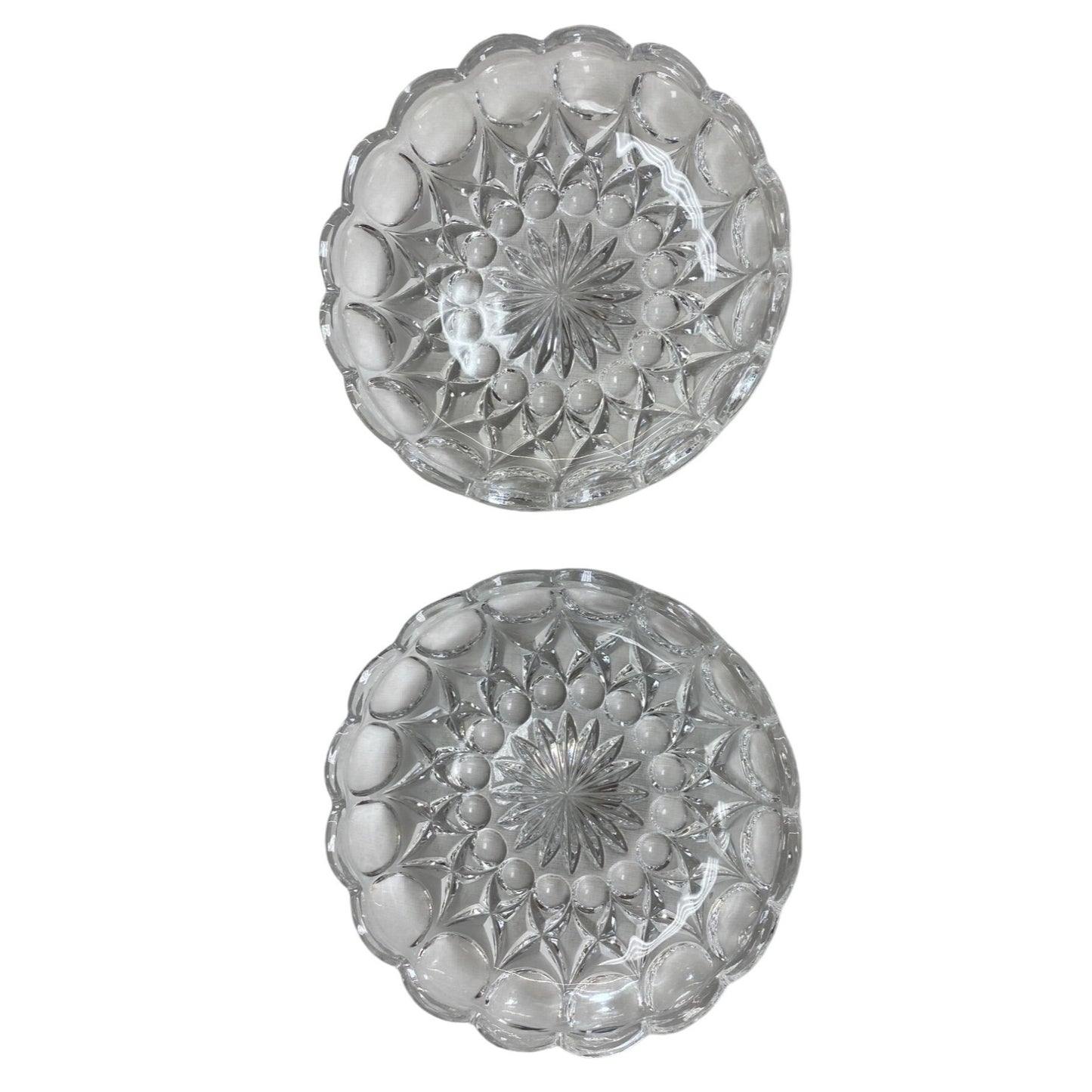 Pair Of Vintage Crystal Cut Glass Round Dishes
