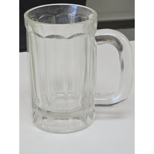 Vintage Clear Ribbed Glass Beer Mug Rounded Handle