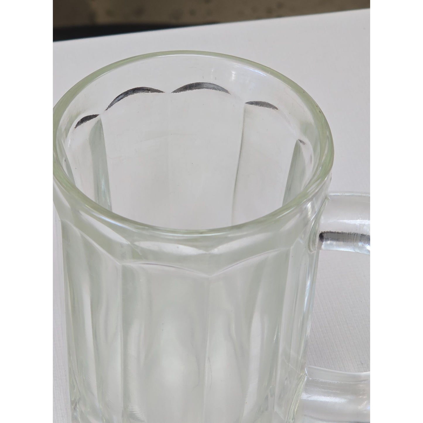 Vintage Clear Ribbed Glass Beer Mug Rounded Handle