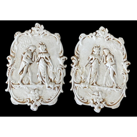 Romantic Bisque Ceramic Relief Plaques – Classical Pair with Cherub-Inspired Ornamentation