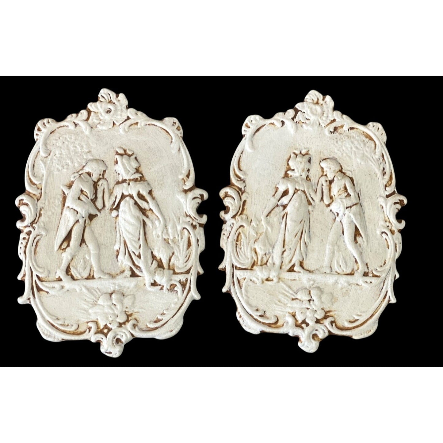 Romantic Bisque Ceramic Relief Plaques – Classical Pair with Cherub-Inspired Ornamentation
