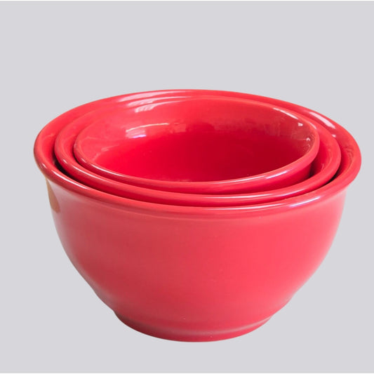 Vintage Set 3 Small Coral Ceramic Stoneware Measuring Mixing Bowls