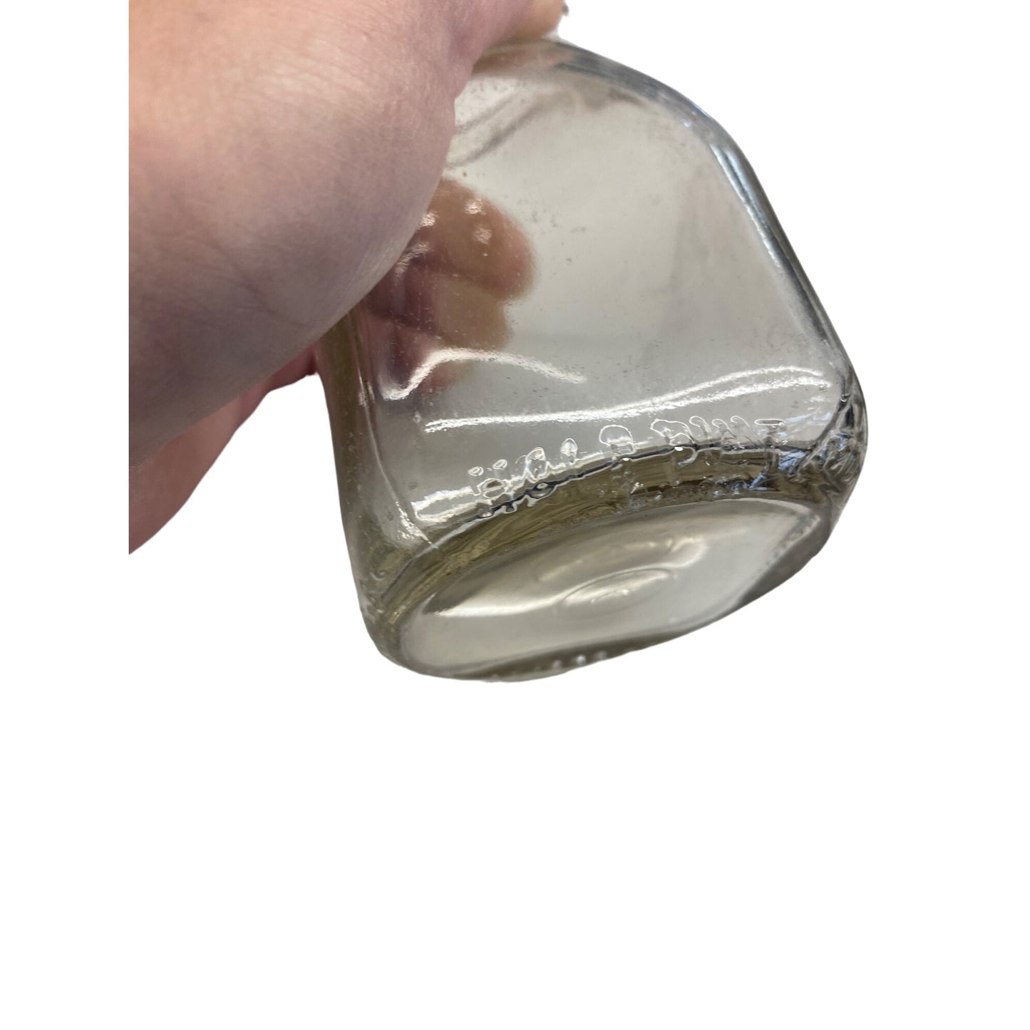 Vintage Clear Glass Milk Bottles Set Of 2 With Embossed Base & Unique Shape