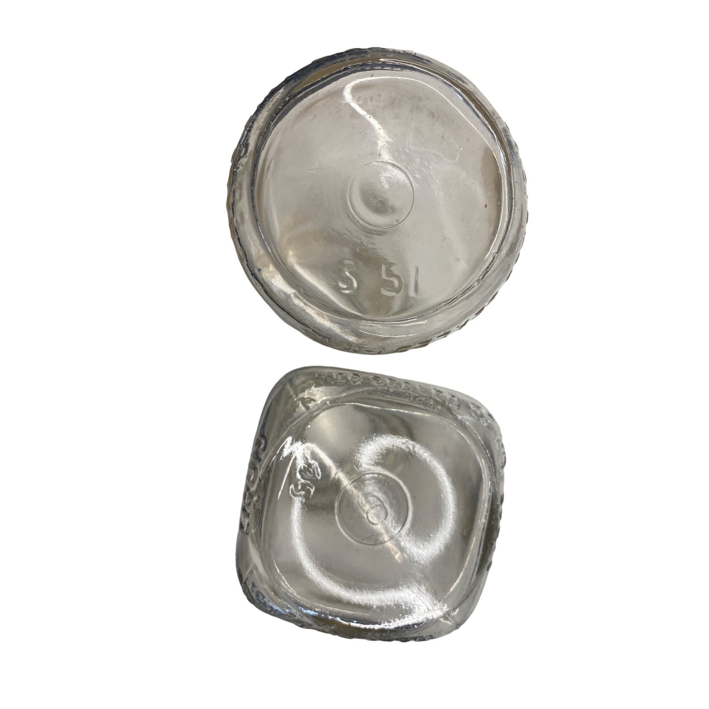 Vintage Clear Glass Milk Bottles Set Of 2 With Embossed Base & Unique Shape