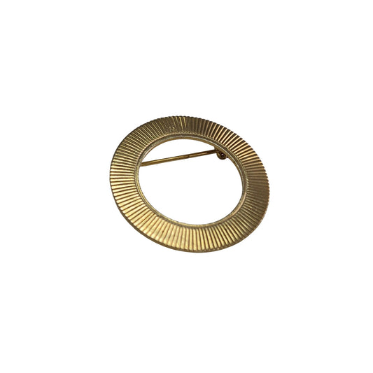 Vintage Gold-Tone Circle Brooch Ribbed Texture Pin