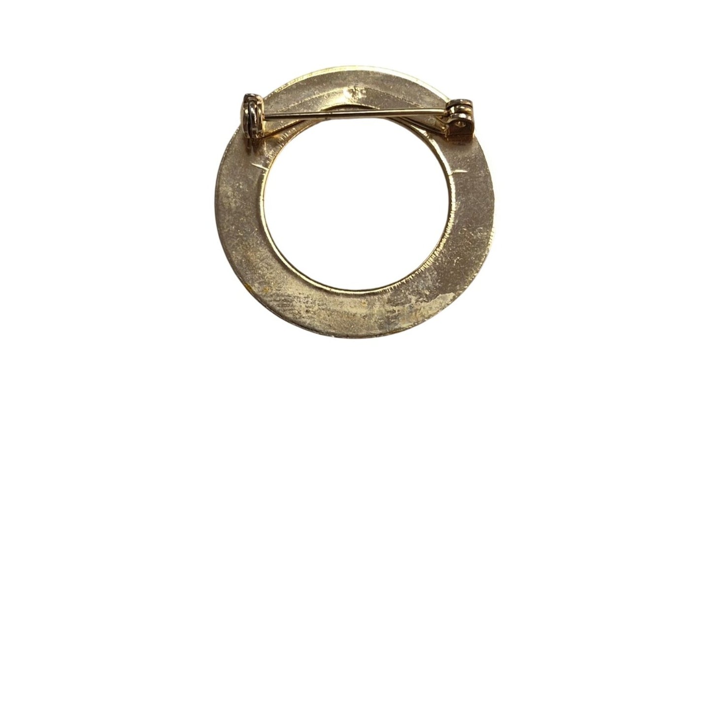 Vintage Gold-Tone Circle Brooch Ribbed Texture Pin