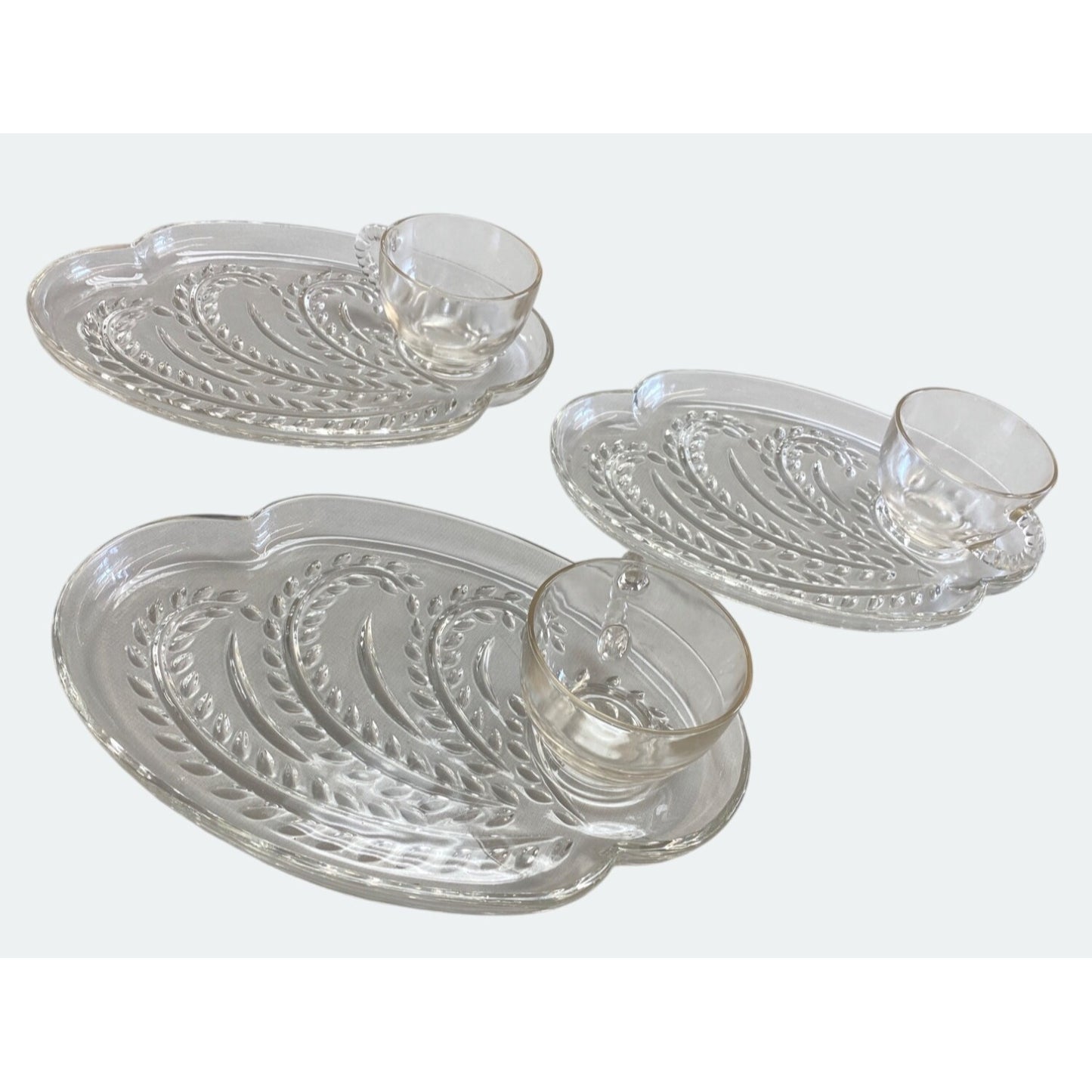 Vintage Clear Glass Snack Plate & Tea Cup Set 3
