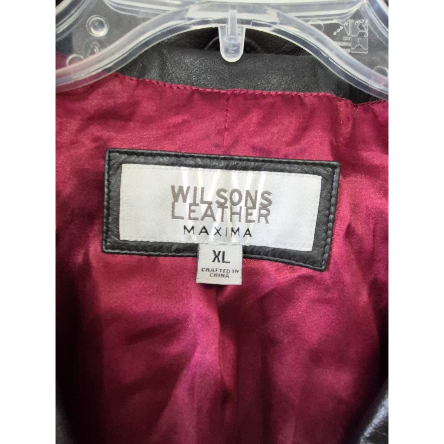 Wilsons Leather Maxima Black Genuine Leather Jacket XL Womens Blazer Style Button Front & Red Lining