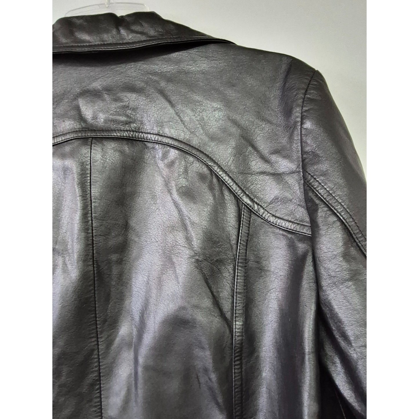 Wilsons Leather Maxima Black Genuine Leather Jacket XL Womens Blazer Style Button Front & Red Lining