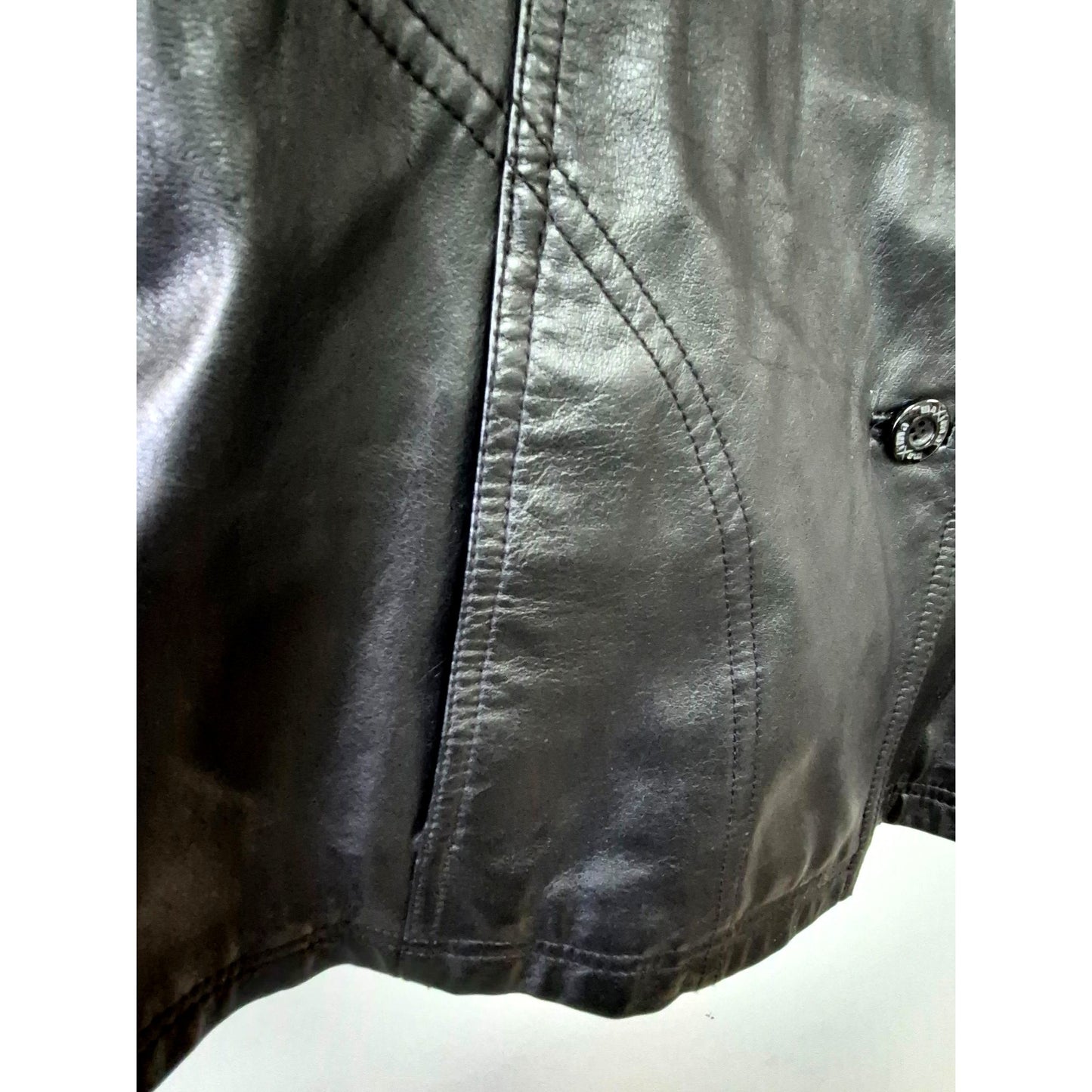 Wilsons Leather Maxima Black Genuine Leather Jacket XL Womens Blazer Style Button Front & Red Lining