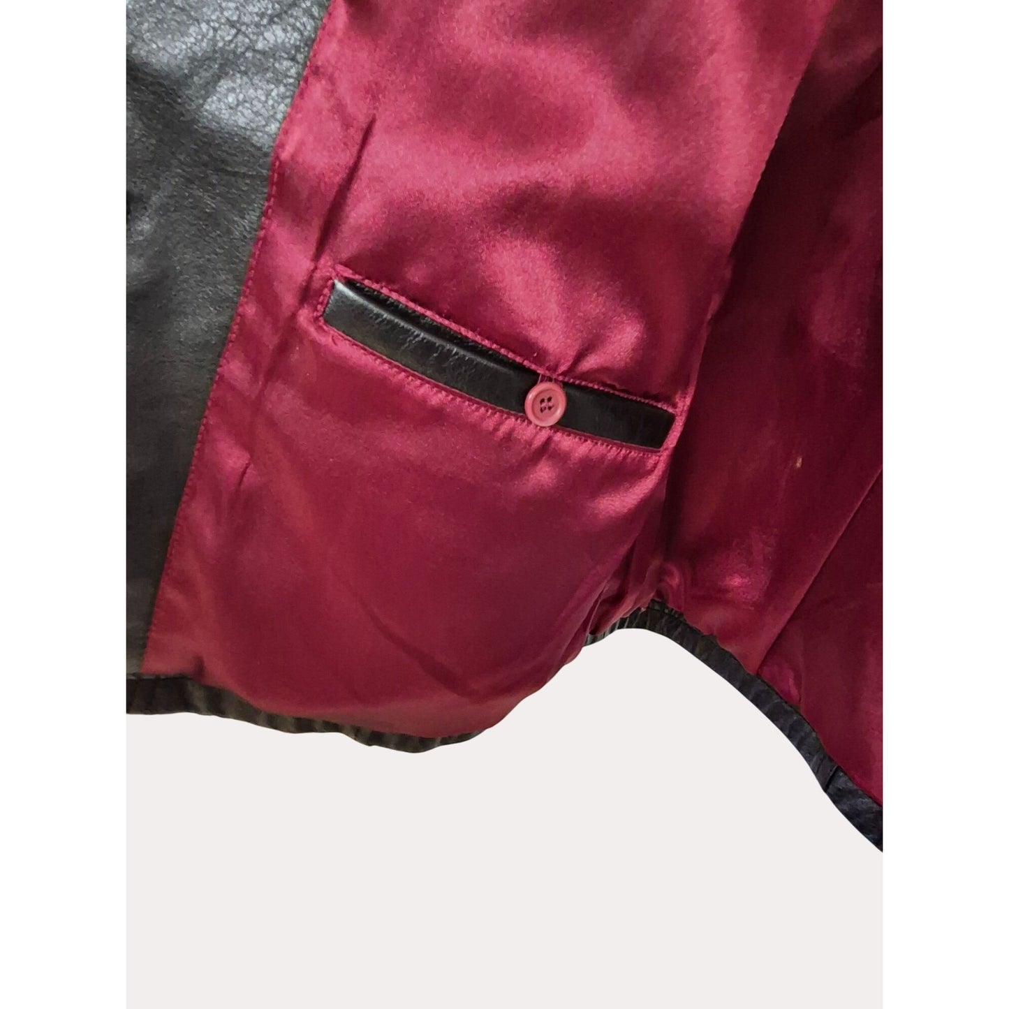 Wilsons Leather Maxima Black Genuine Leather Jacket XL Womens Blazer Style Button Front & Red Lining