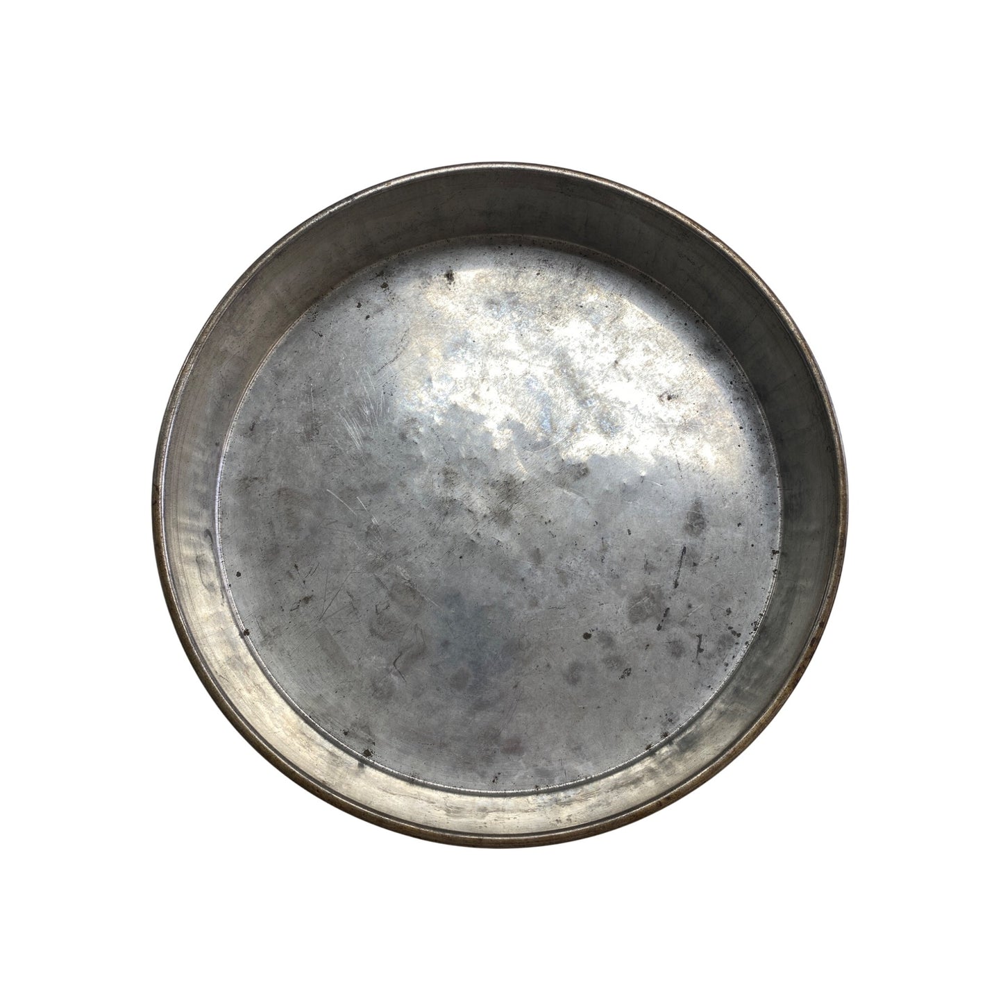 Vintage Round Galvanized Metal Pan Tray