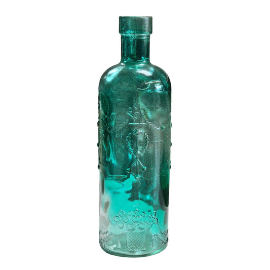 Embossed Glass Bottle Green 9"