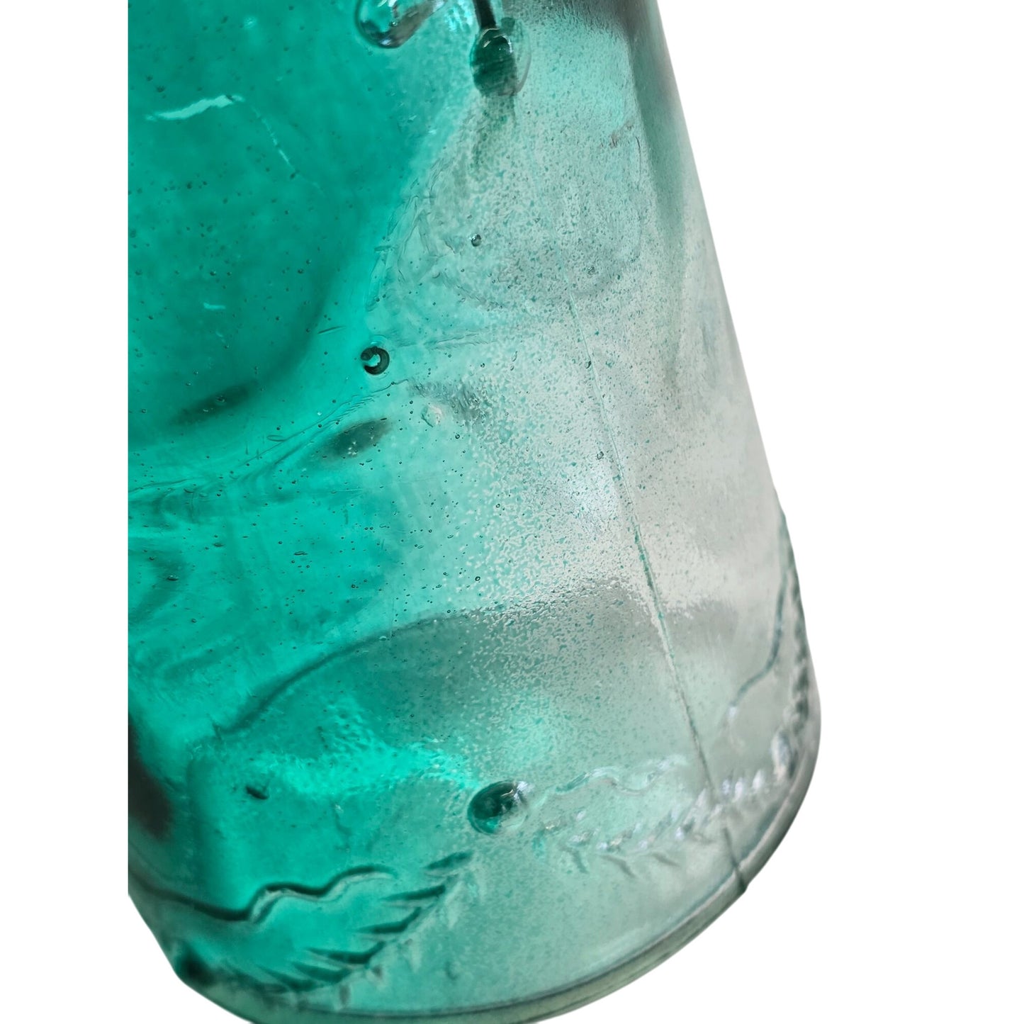 Embossed Glass Bottle Green 9"