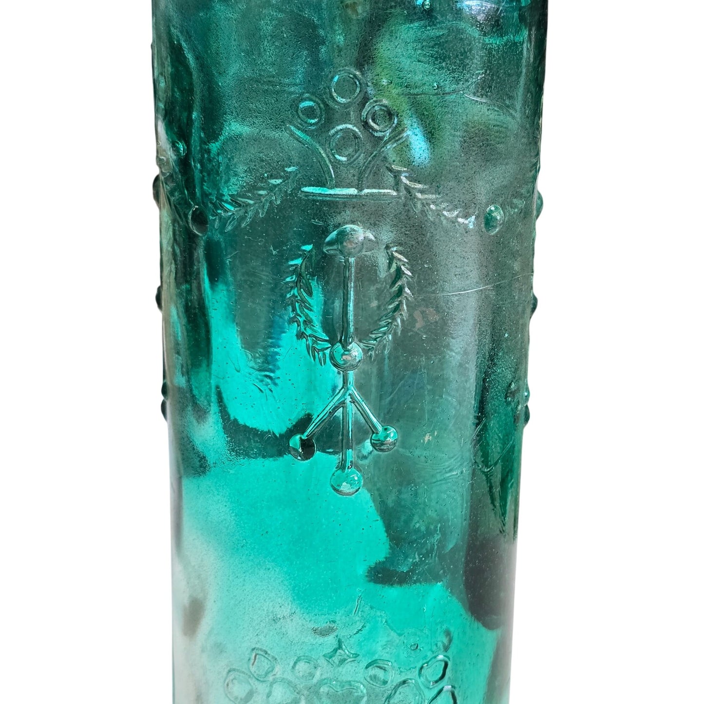 Embossed Glass Bottle Green 9"