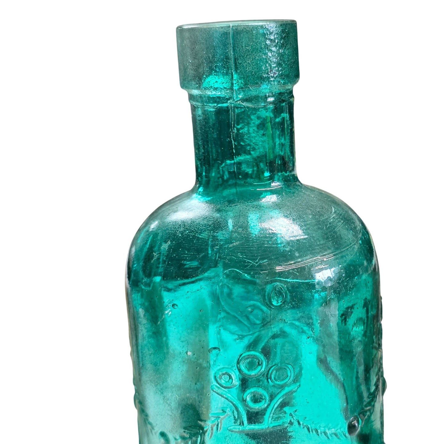 Embossed Glass Bottle Green 9"