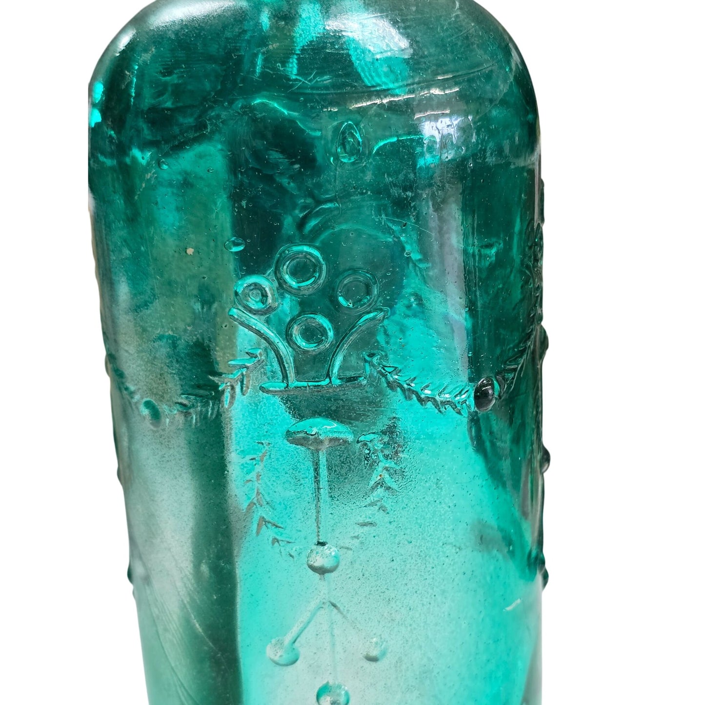 Embossed Glass Bottle Green 9"