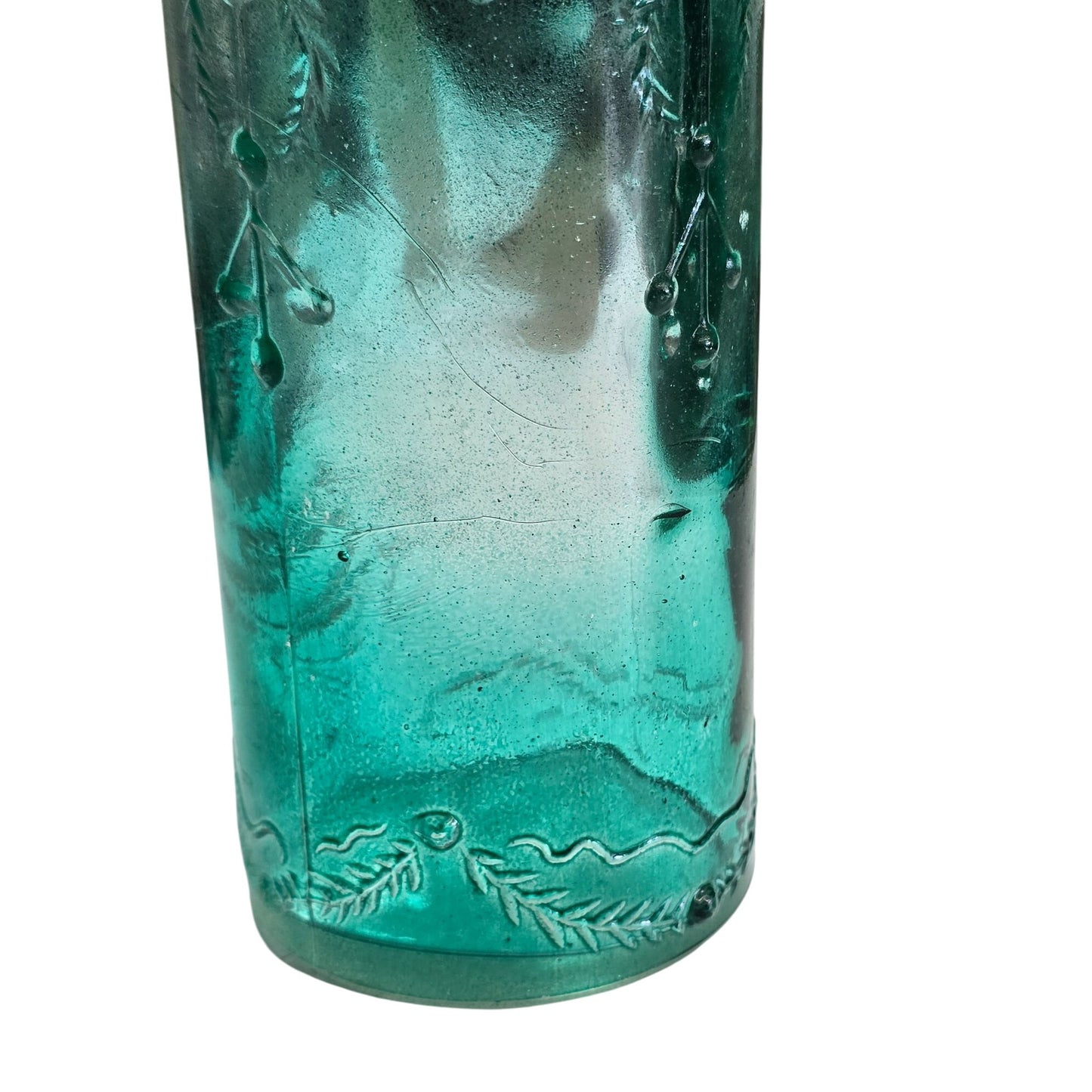 Embossed Glass Bottle Green 9"