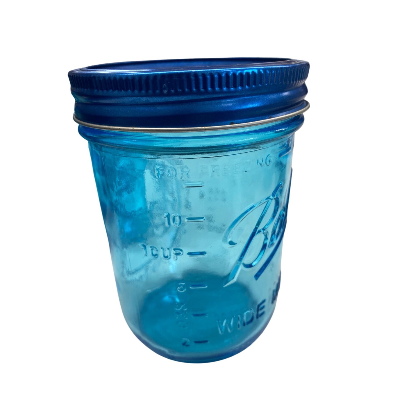 Set Of 3 Ball Blue Mason Jars With Fruit Design & Lids 300ml/10oz Wide Mouth Glass Storage Collectible