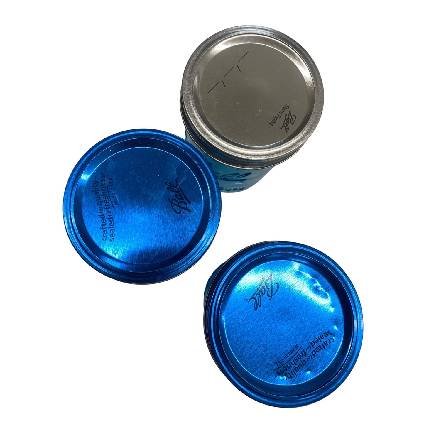 Set Of 3 Ball Blue Mason Jars With Fruit Design & Lids 300ml/10oz Wide Mouth Glass Storage Collectible