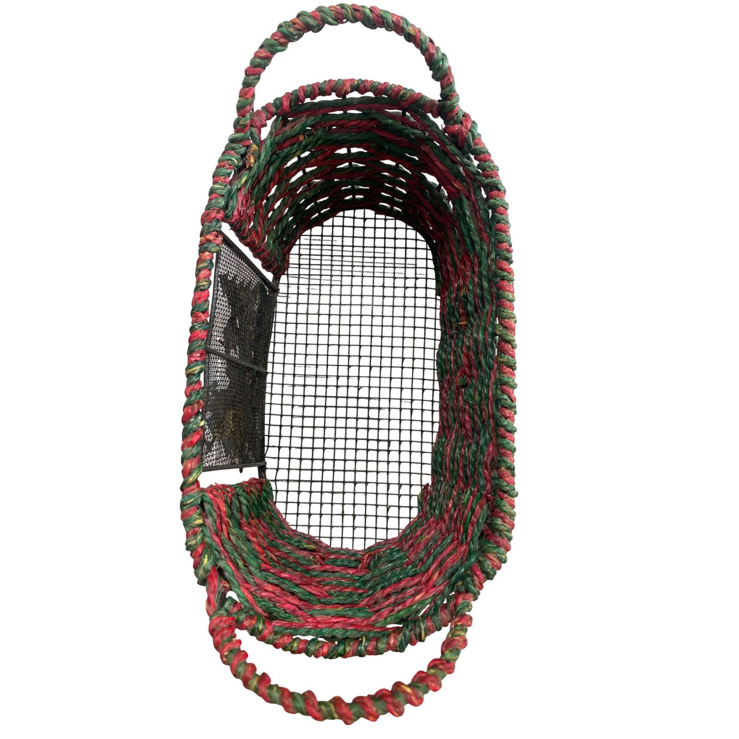 Festive Woven Basket With Handles & Snowman Scene Decoration