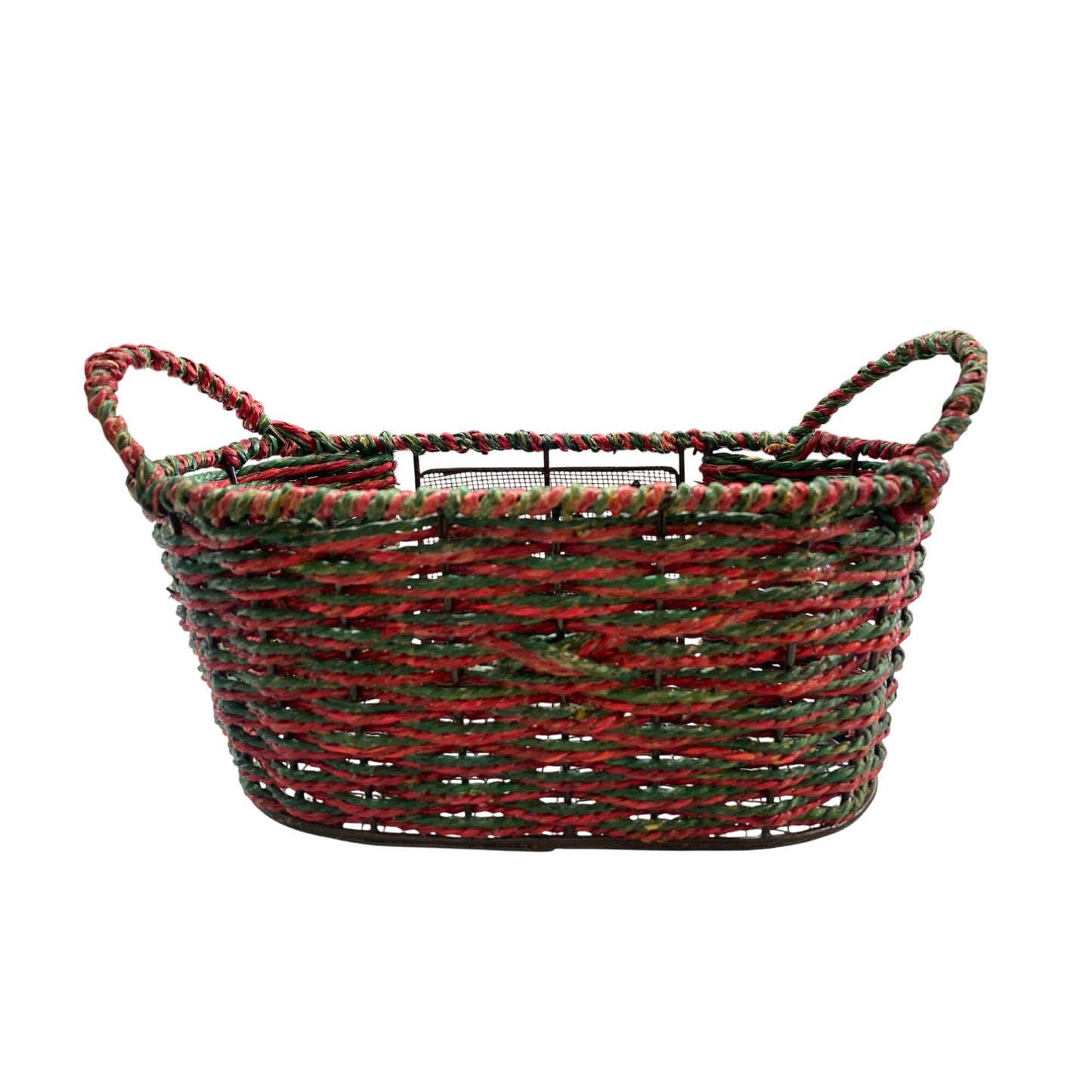 Festive Woven Basket With Handles & Snowman Scene Decoration