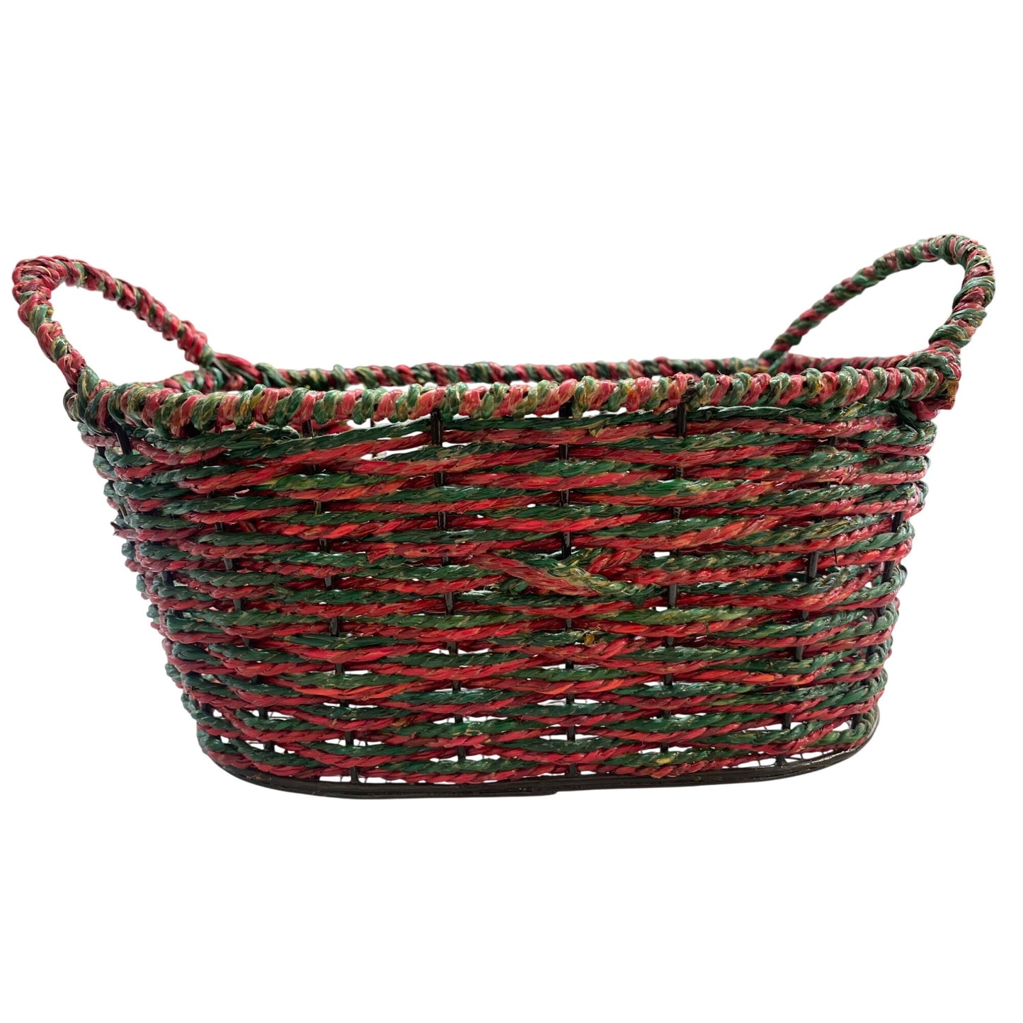 Festive Woven Basket With Handles & Snowman Scene Decoration