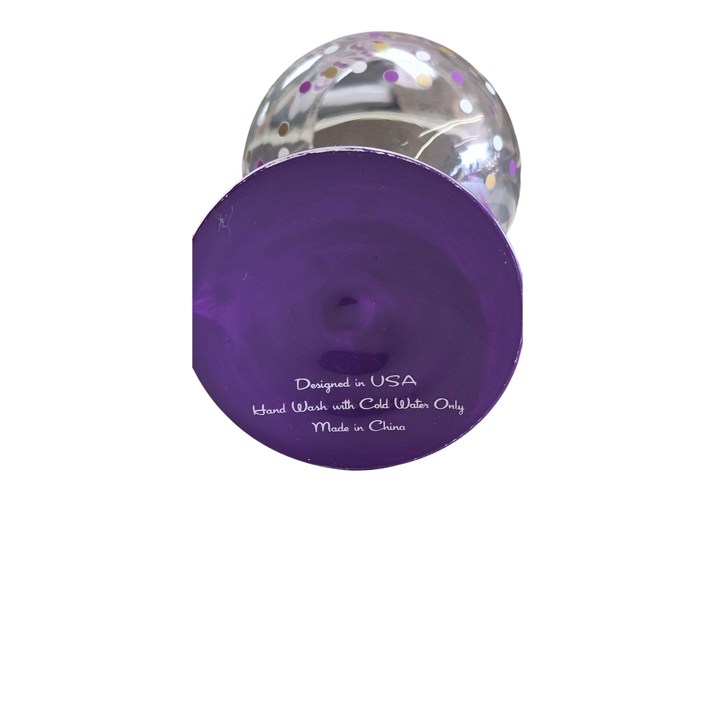 Giant Wine Glass 58 oz "Wine-O-Meter" Purple & Gold Polka Dots Holds Two Bottles of Wine