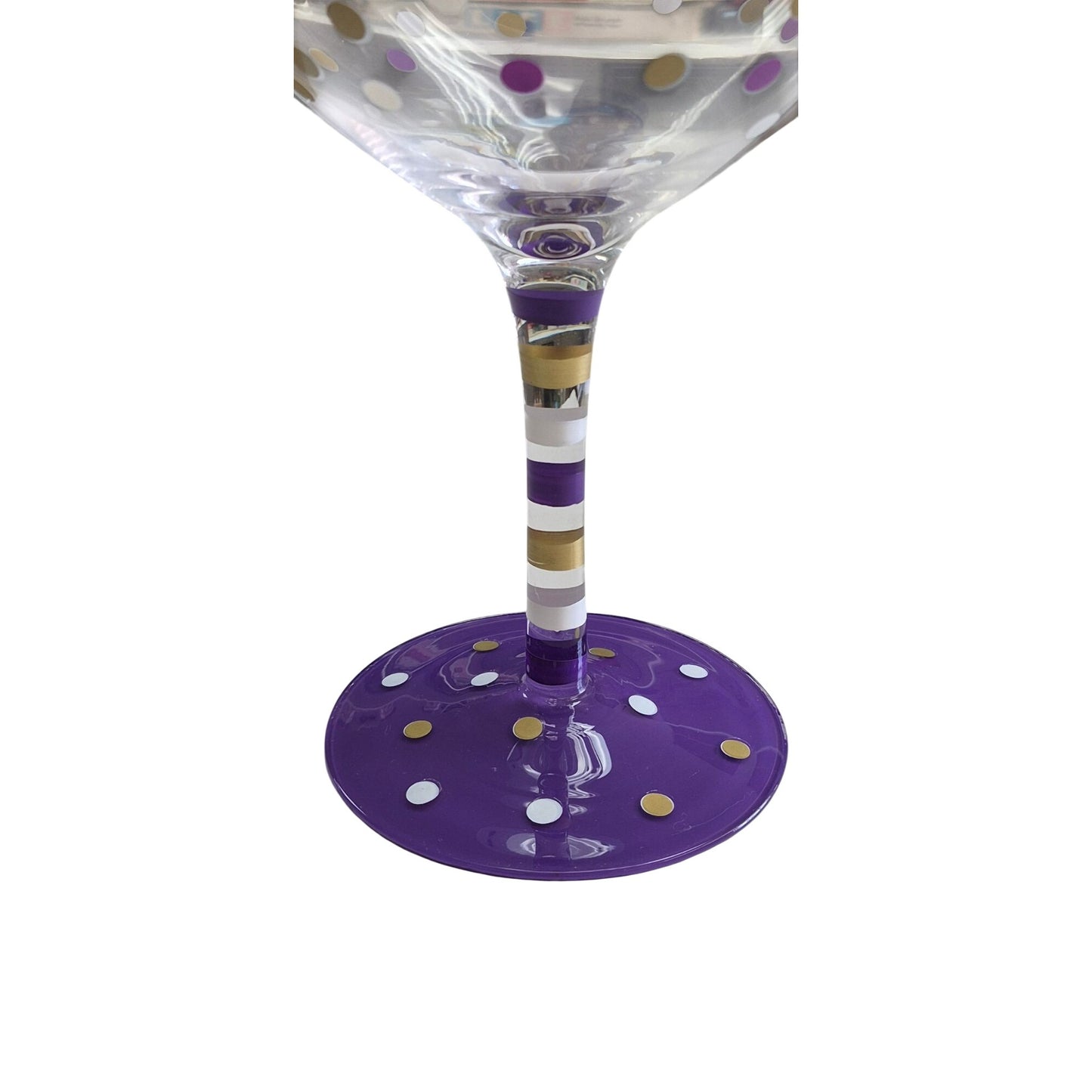 Giant Wine Glass 58 oz "Wine-O-Meter" Purple & Gold Polka Dots Holds Two Bottles of Wine