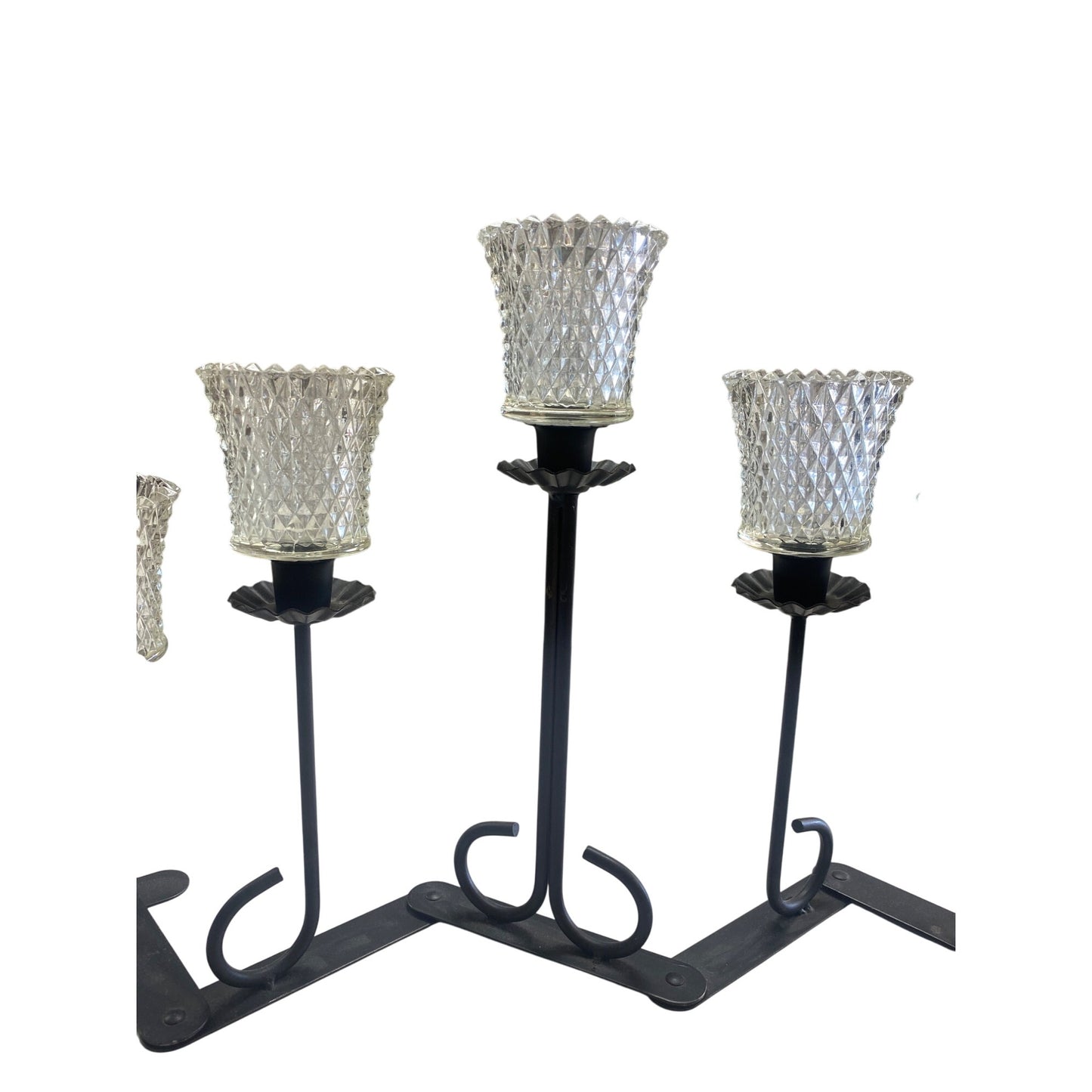 Black Accordion Metal Candle Holder With 5 Diamond-Cut Glass Cups For Tea Lights Or Votives